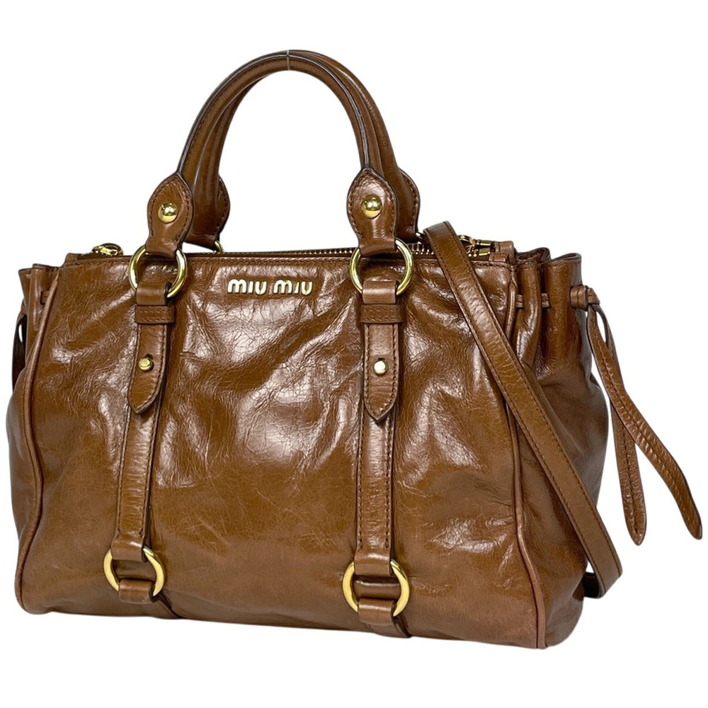 Miu Miu brown Vitello Lux leather bow satchel dual top handles